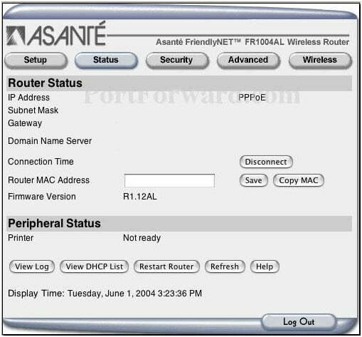 Asante Router Setup Page