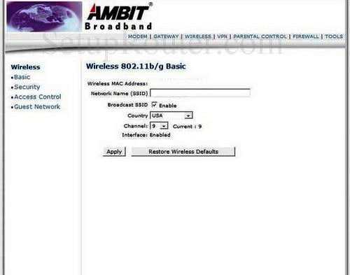 AMBIT Router Wireless Settings