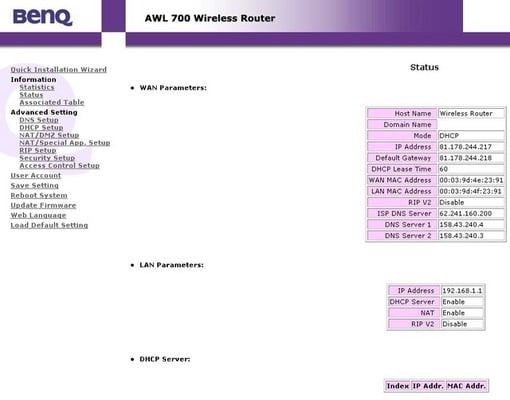 Benq Router Network Setting for WiFi Password Change