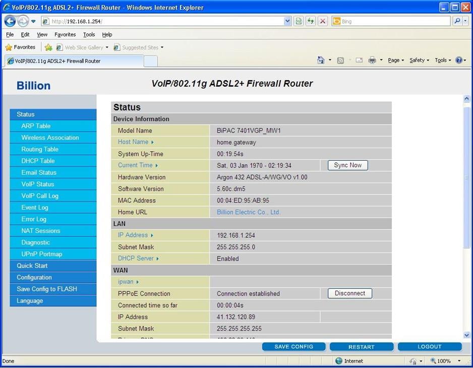 Billion Networks ADSL Router Wireless Settings