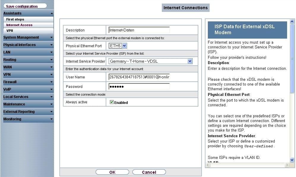 Bintec DSL Router Network Settings for WiFi Password Change