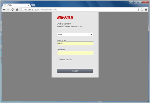  192.168.11.1 Buffalo Networks Router Admin Login