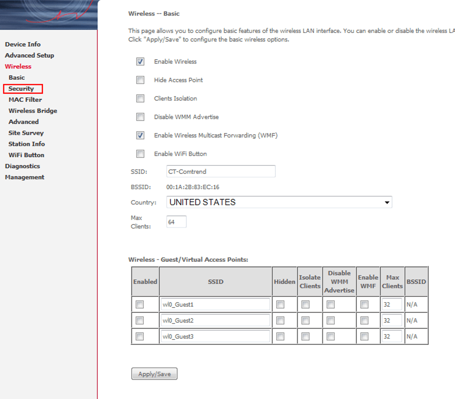 Comtrend Router Security Settings 