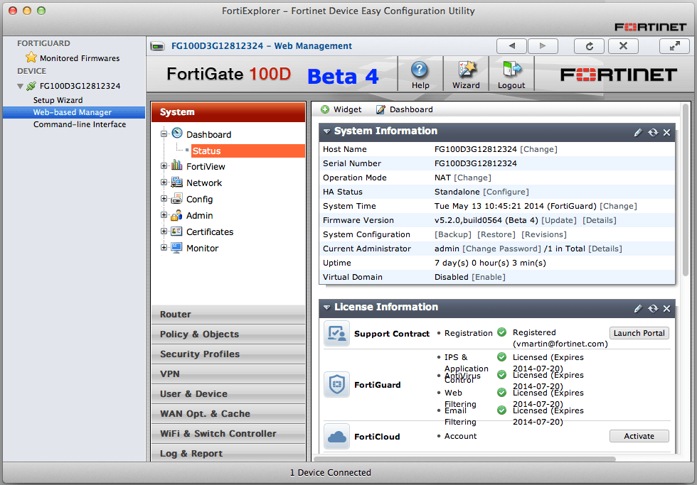   Fortinet FortiGate Admin Panel Settings  