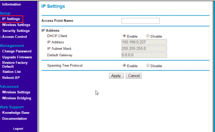 192.168.0.227 IP Address Setup for Change