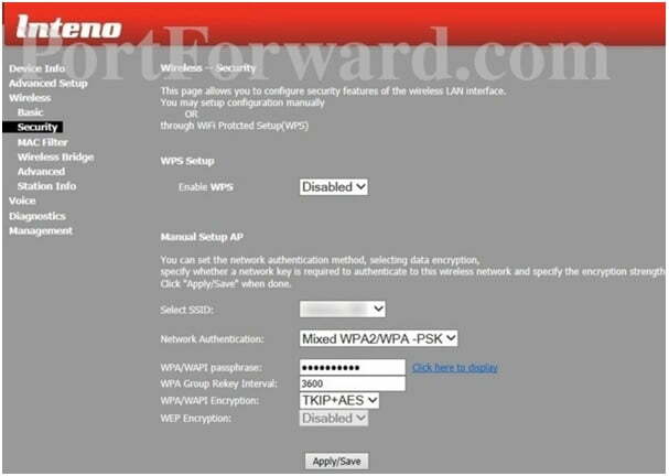 Inteno Router security settings