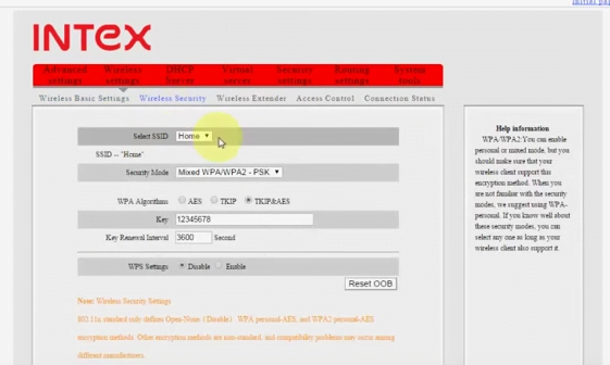 Intex Router Wireless Settings