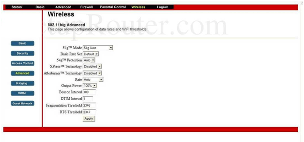 NetGenesis Router Advanced Wireless Settings