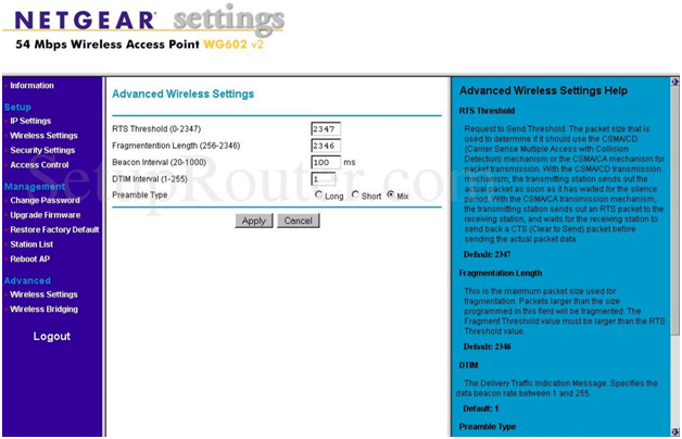 NetGear Router Advanced Wireless Settings