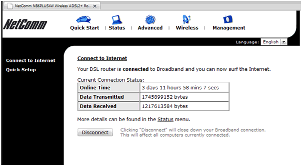 Netcomm Router Connection Status