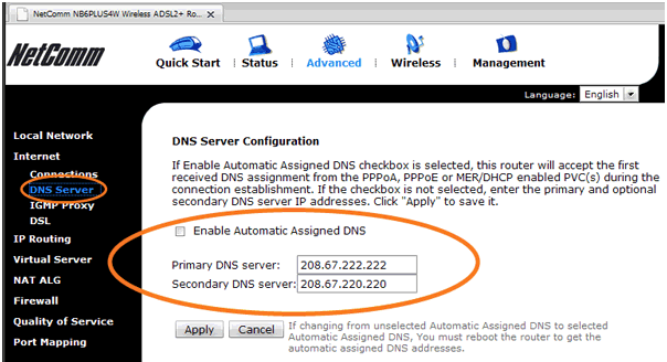 Netcomm Router DNS Server Configuration