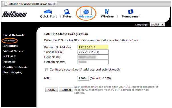 Netcomm Router LAN IP Address Configuration