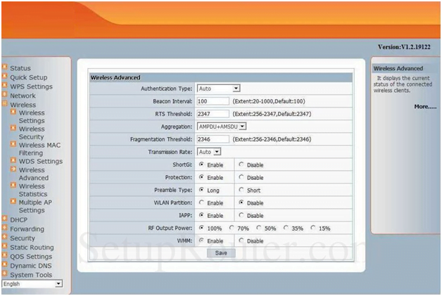 Netscreen Router Advanced Wireless Settings