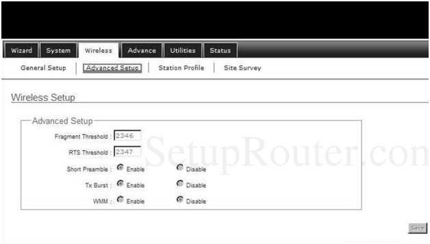 Network Appliance Router Advanced Wireless Setup