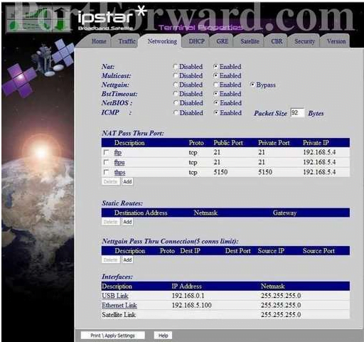 iPSTAR Network Settings