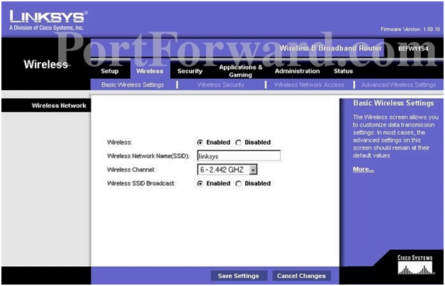 Linksys Router Basic Wireless Settings