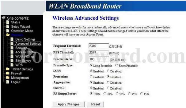 Loopcom Router wireless Advanced Settings