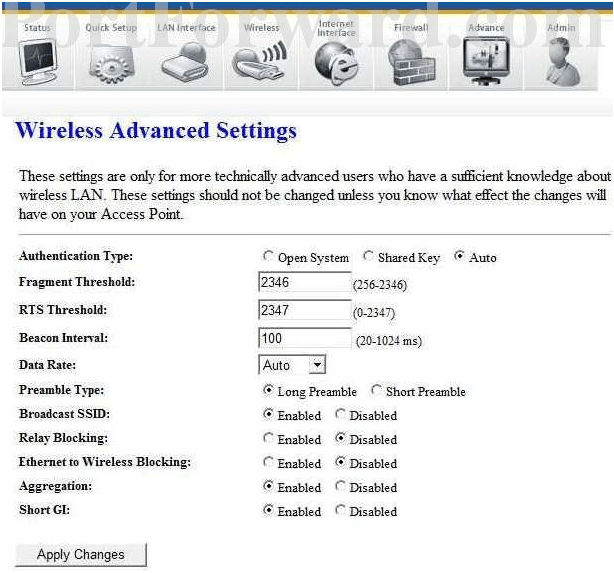 Megastar Router Wireless Advanced Settings