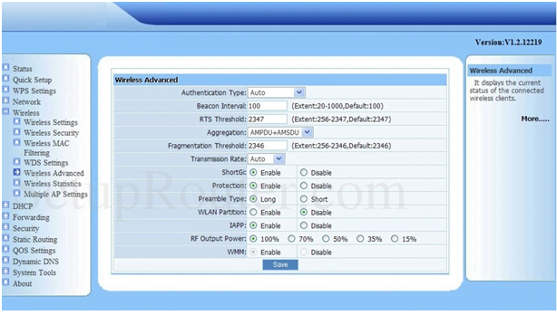 NGSec Router Advanced Wireless Settings