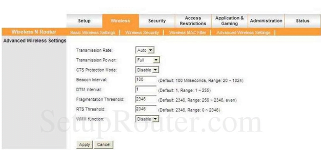 Niksun Router Advanced Wireless Settings