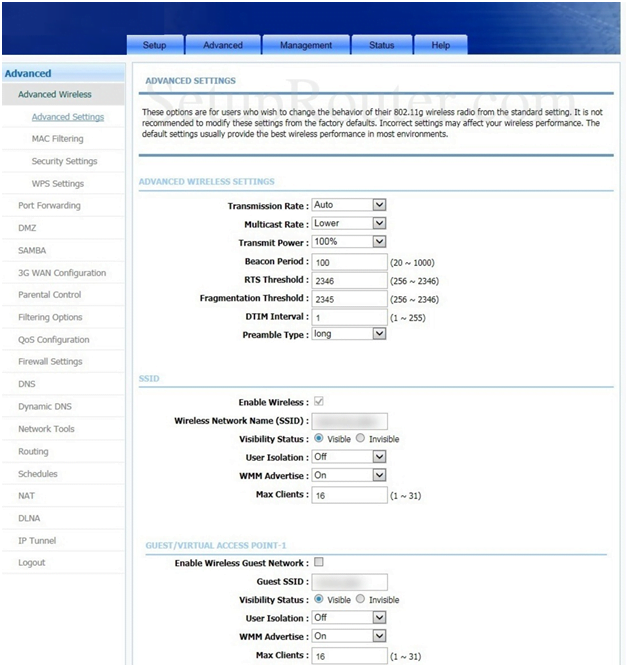 OKI Router Advanced Wireless Settings