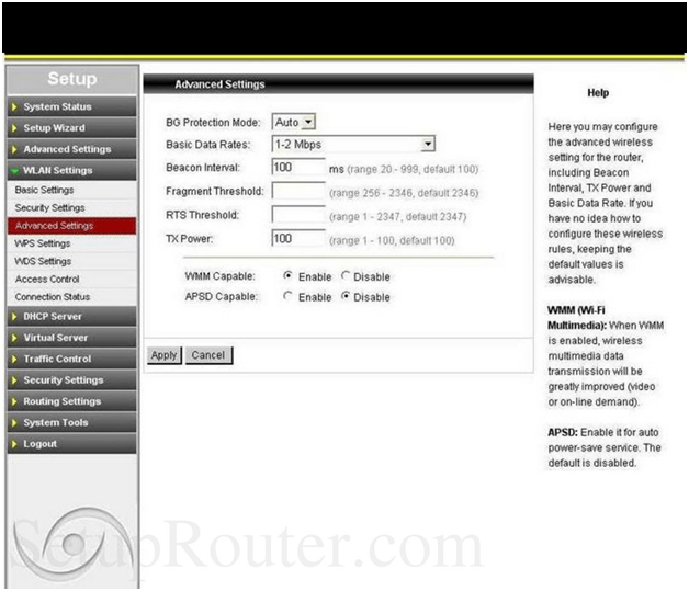 Olitec Router WLAN Advanced Settings