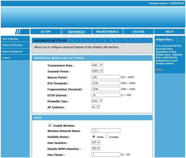 Omnitronix Router Advanced Wireless Settings