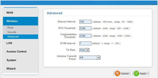 Osicom Router Advanced Wireless Setup