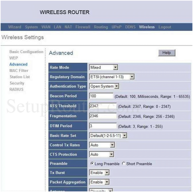 Pacific Micro Data Router Advanced Settings