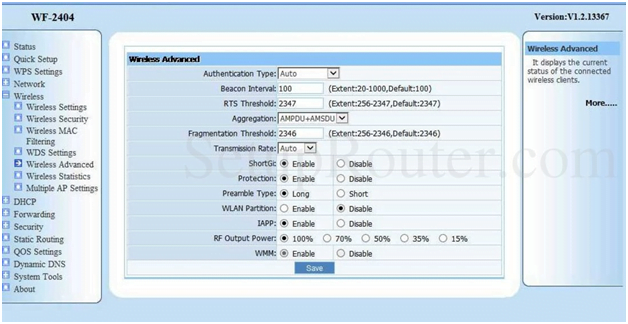 Pentagram Router Advanced Wireless Settings