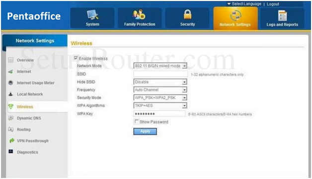 Pentaoffice Router Wireless Settings