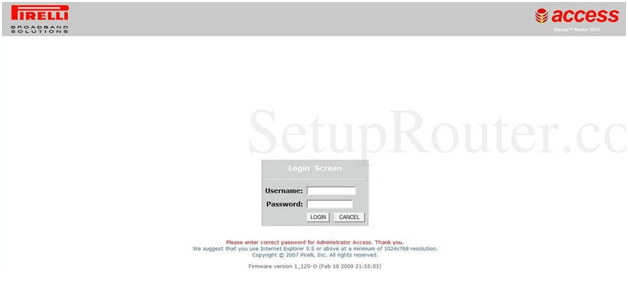 Pirelli Router Admin Login