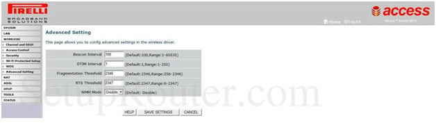 Pirelli Router Advanced Settings